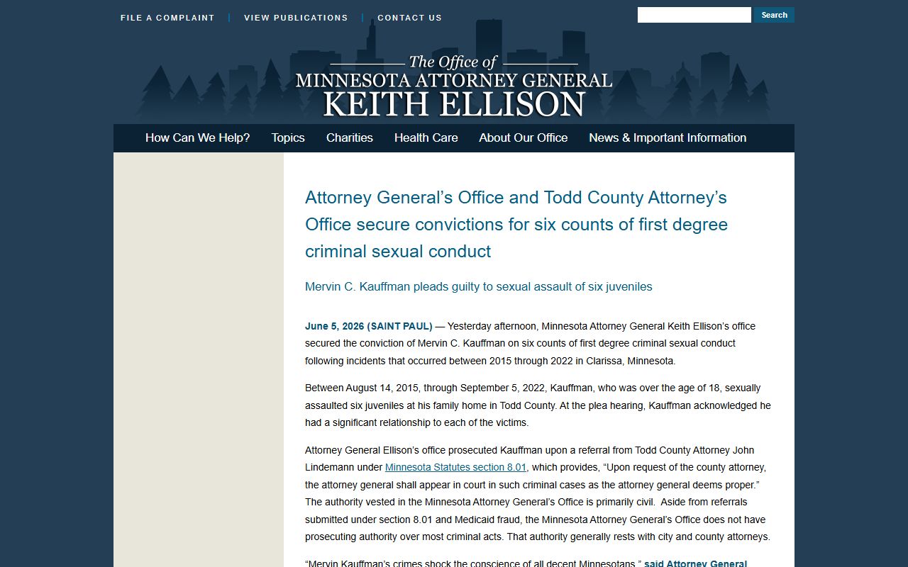 Minnesota Attorney General release