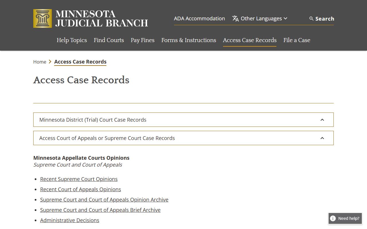 MCRO case search interface