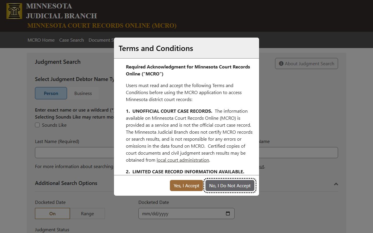 MCRO judgment search