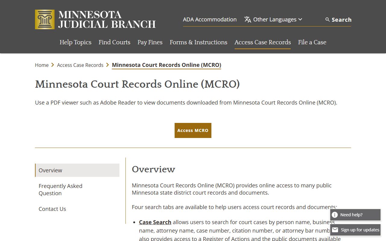 MCRO overview page