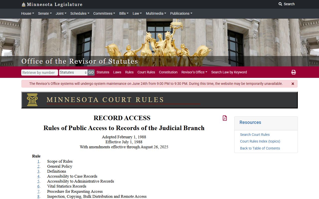 Minnesota Judicial Branch public access rules