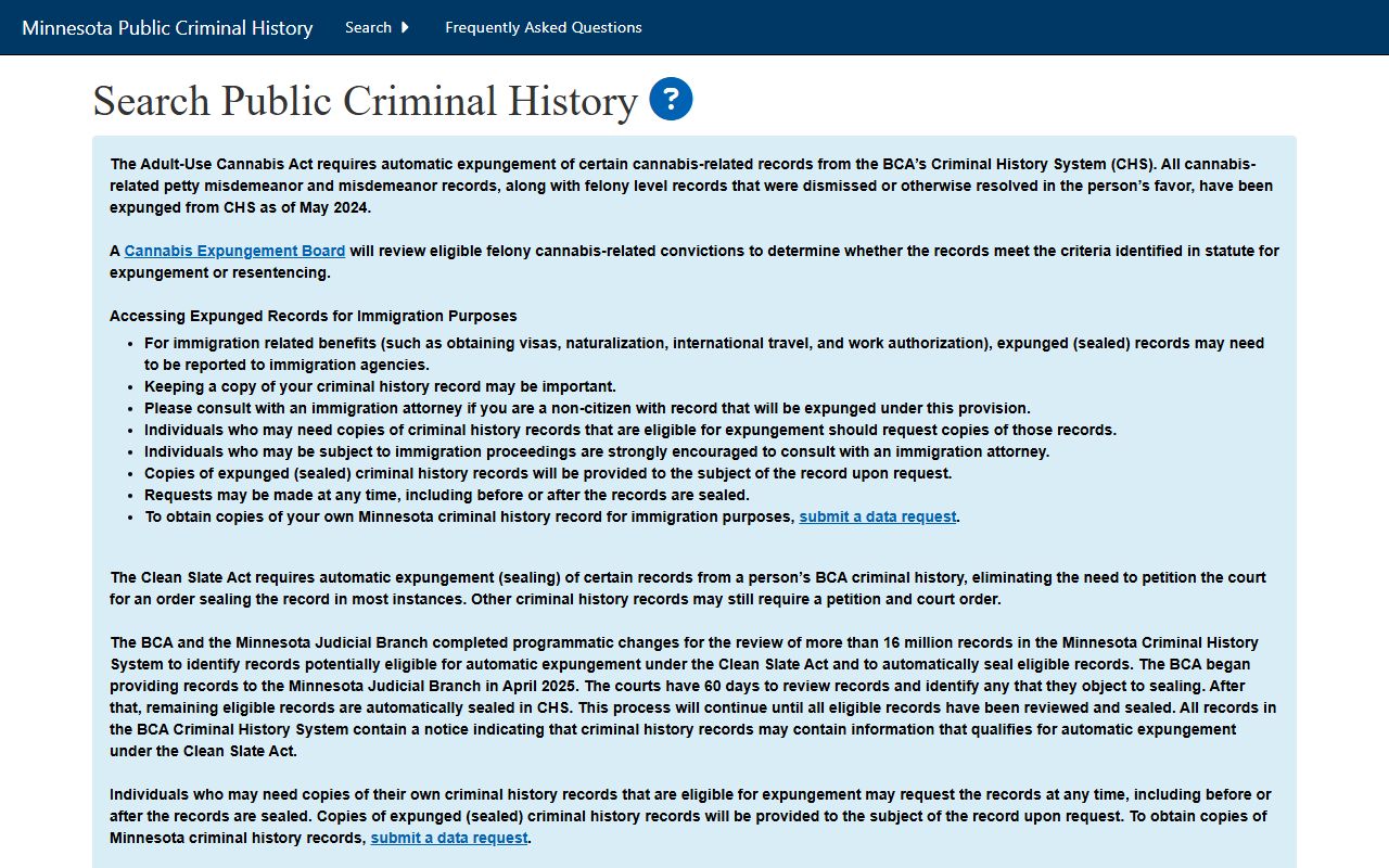 BCA CHS search page