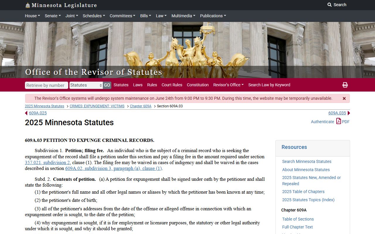Minnesota expungement petition statute