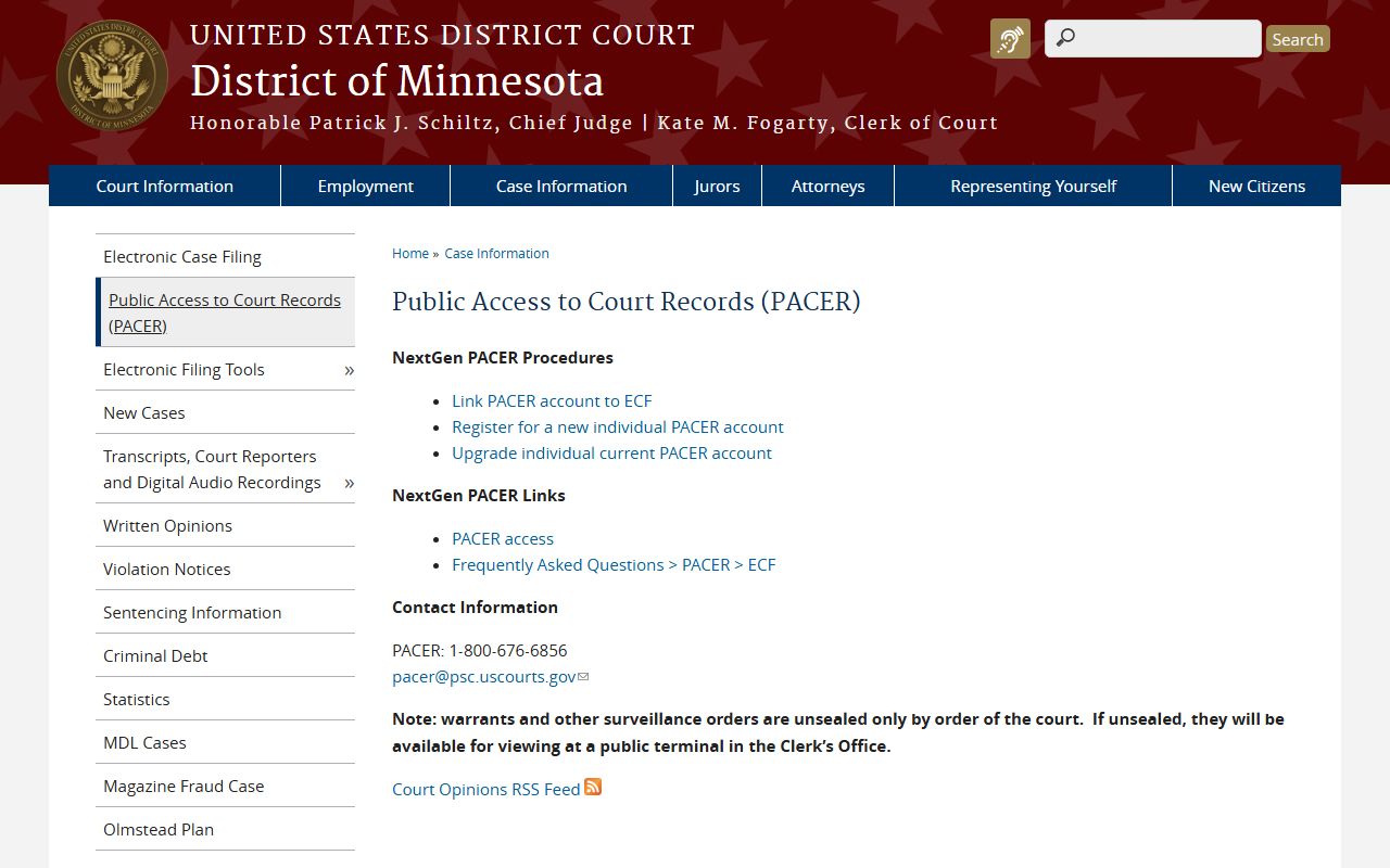 District of Minnesota PACER information