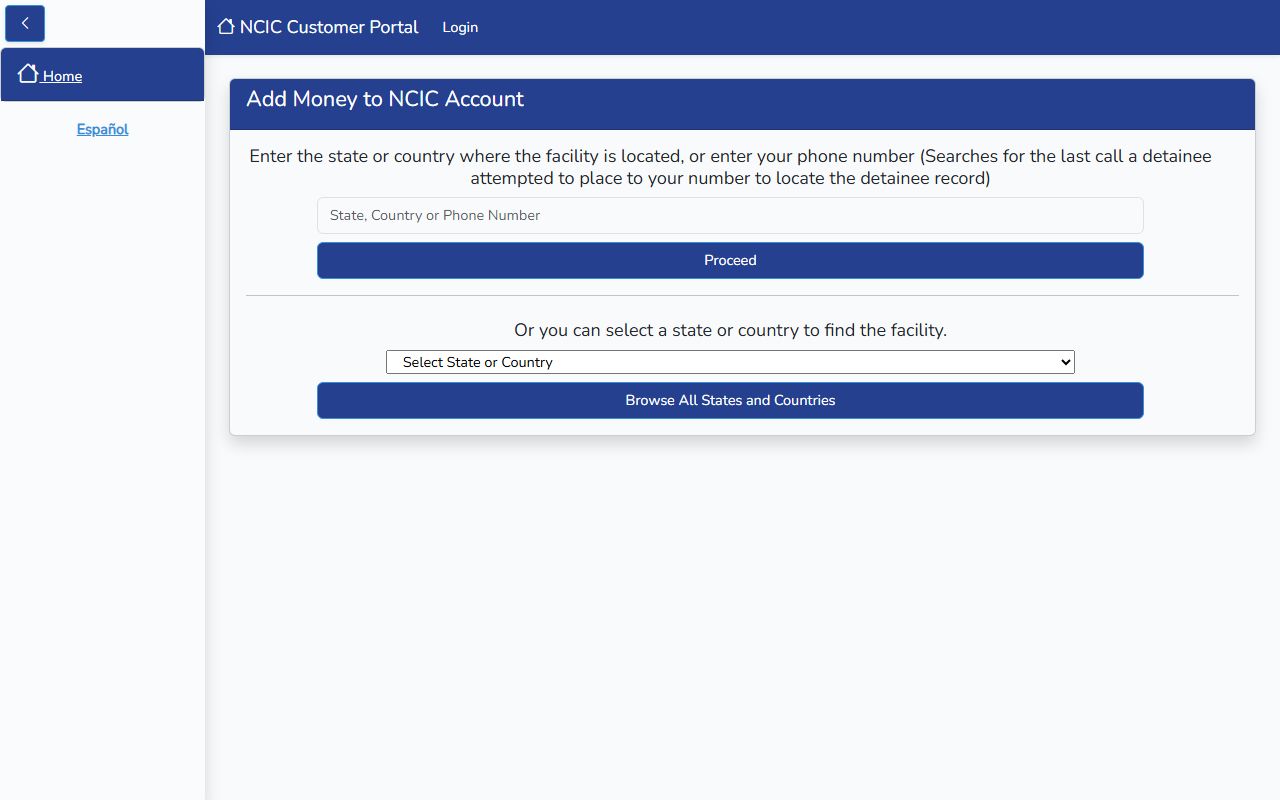 NCIC inmate messaging account