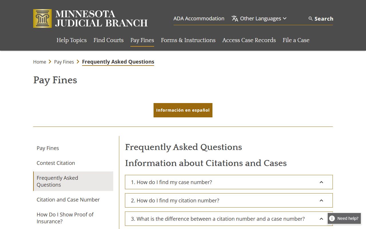 Citation and fine payment FAQ