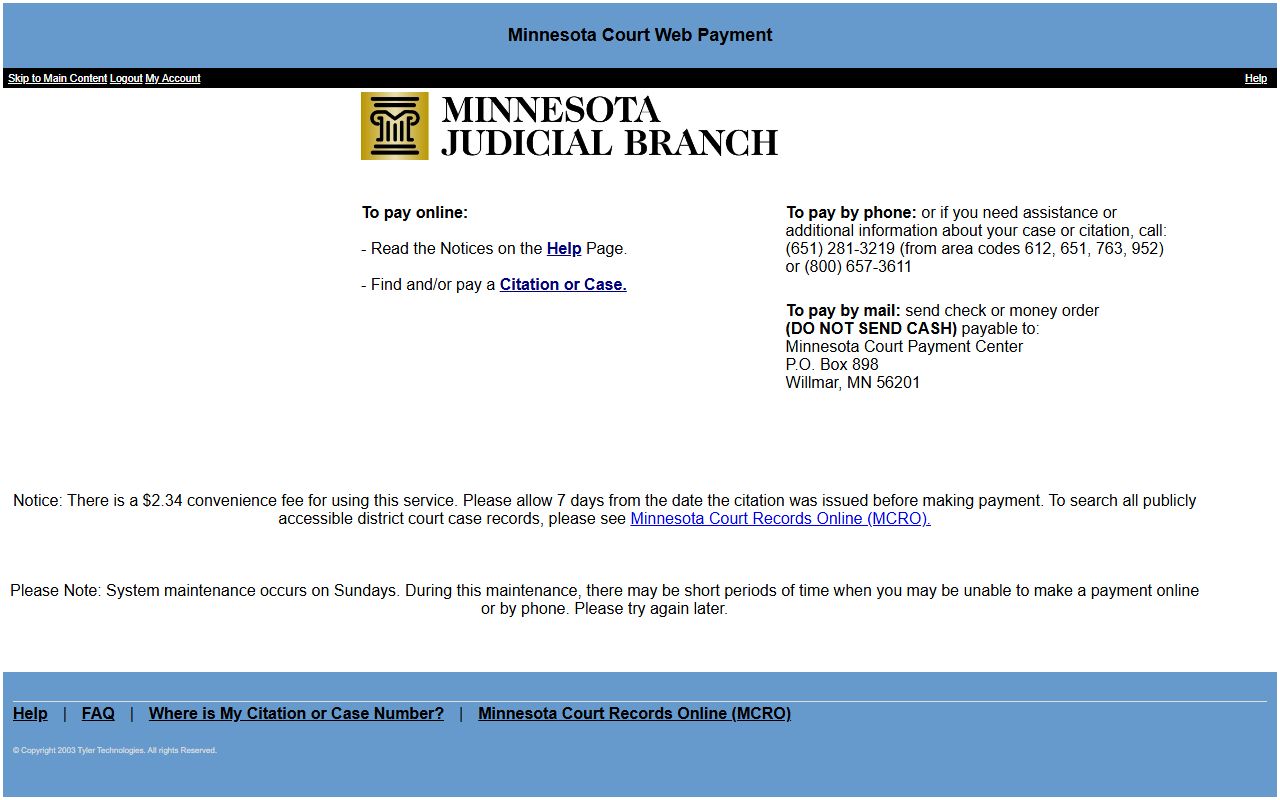 Minnesota Court Web Payment System