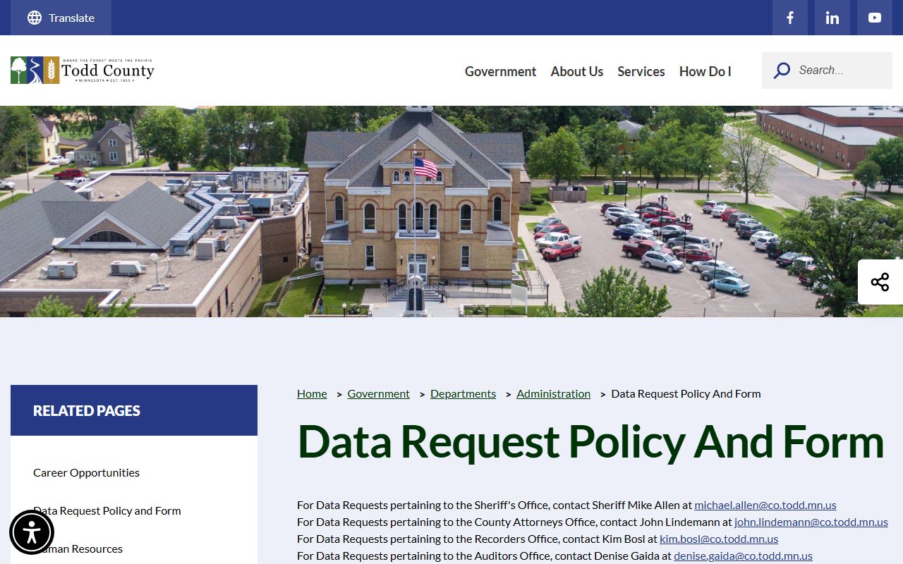 Todd County data request policy
